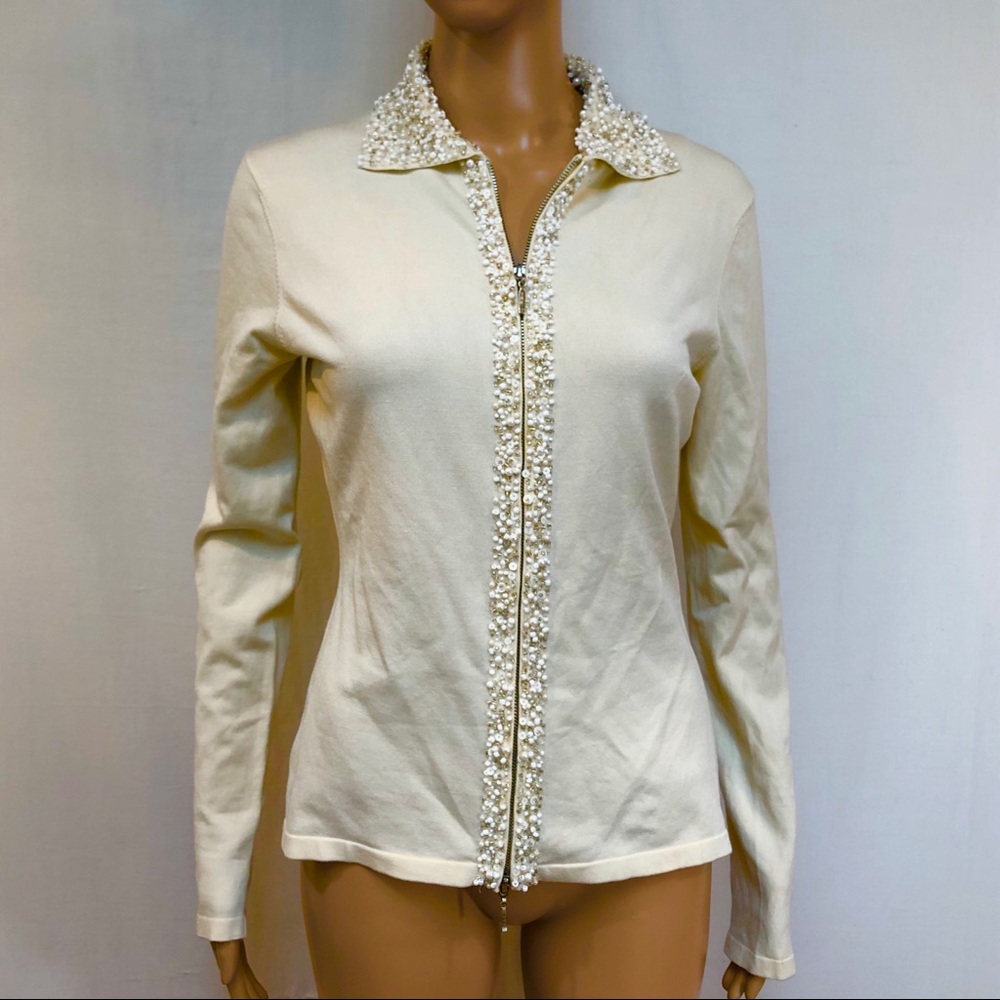 Cadre women’s Cardigan Sweater sz L Beaded Silk